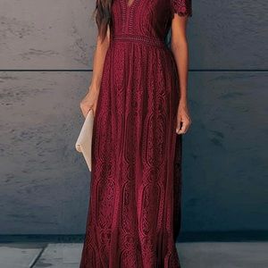 Lace Maxi V Neck Sleeveless Boho Dress